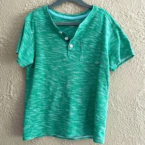 Slub Knit Green Short Sleeve Henley